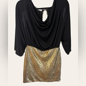 Arden B Vintage Y2K black and Gold Draped Mini Dress Size Medium
